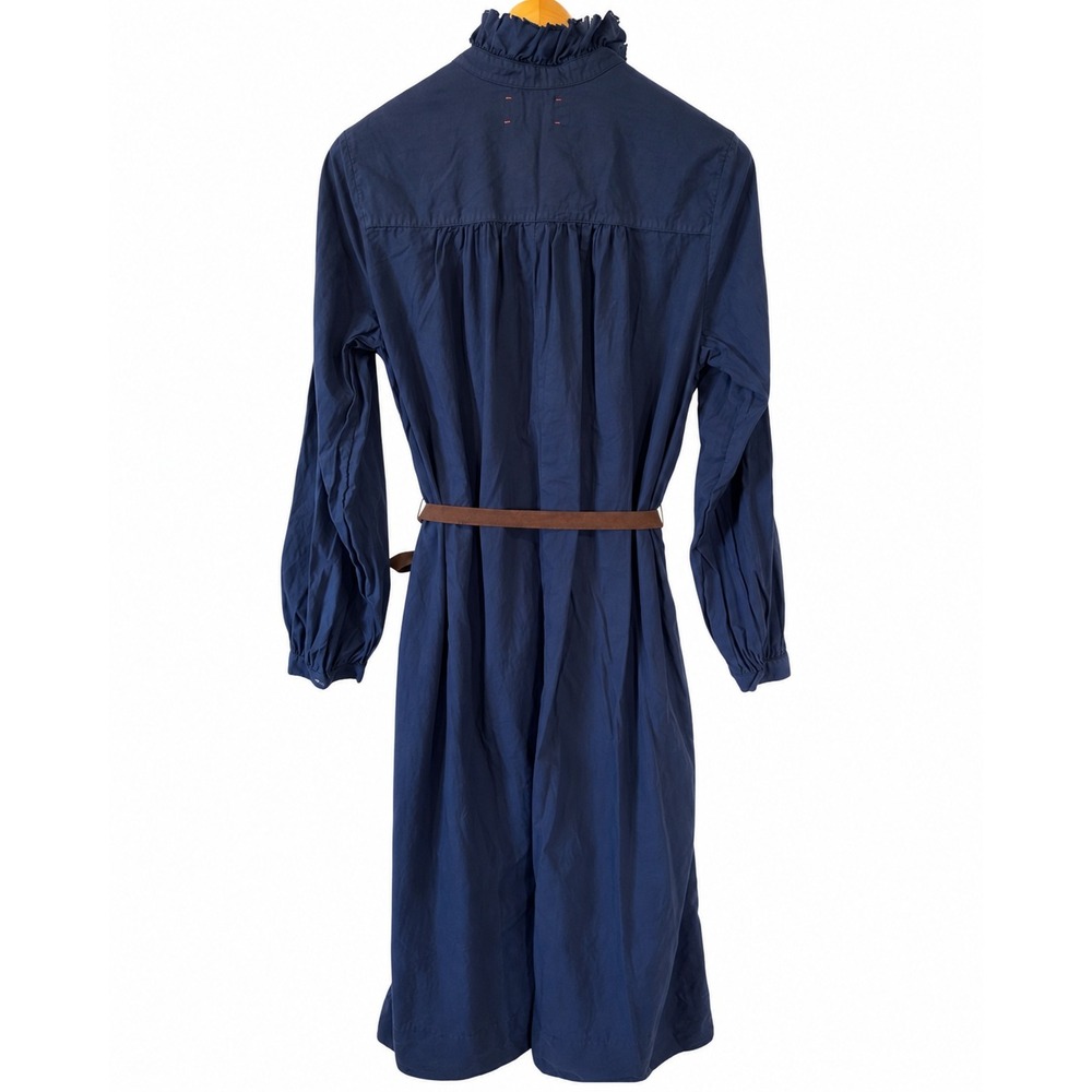 Xirena Midi Dress Wns Medium Navy Blue Excellent Cotton Ruffle Belted Long Slv - Picture 3 of 16